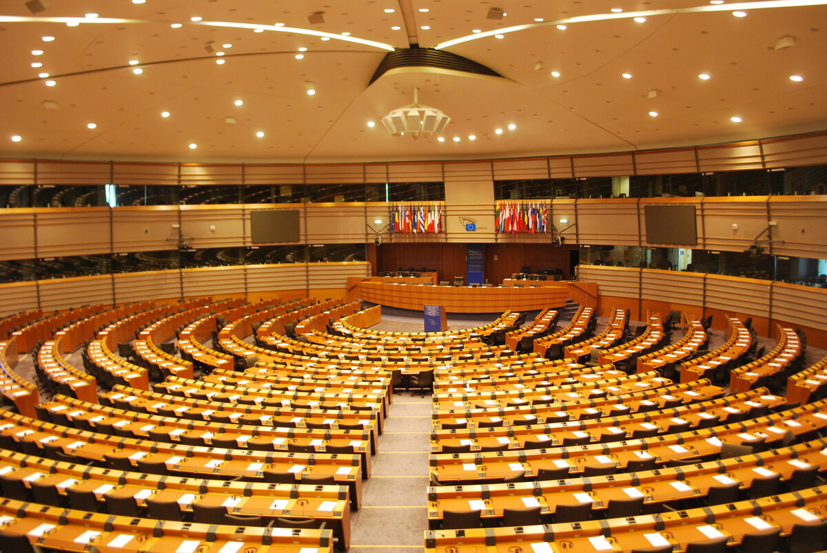Interior view of the European Parliament plenary hemicycle